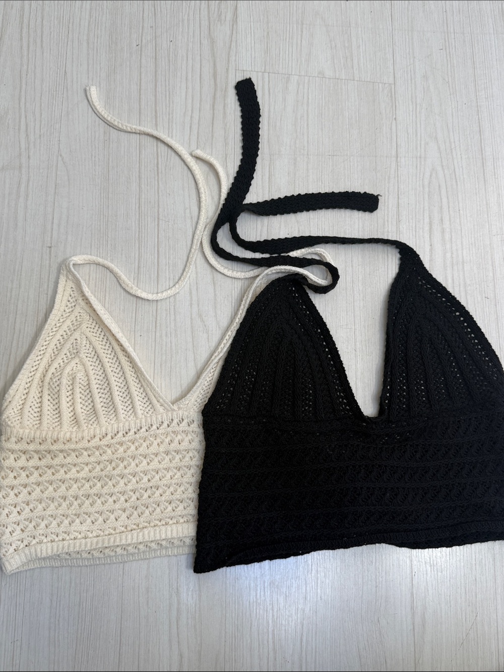 SHEIN Crochet Halter Bralette Set — Black & Cream